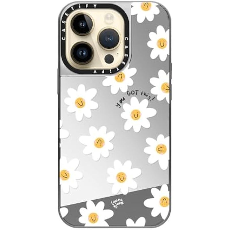 Casetify Mirror Case for iPhone 14 Pro Compatible with Magsafe - Daisies - Silver on Silver - Image 4