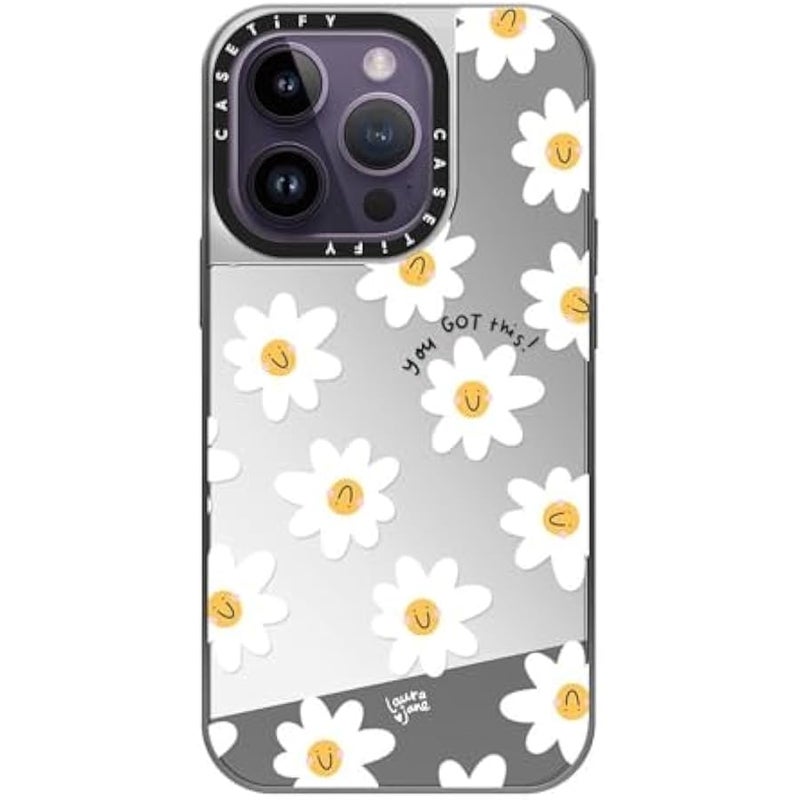 Casetify Mirror Case for iPhone 14 Pro Compatible with Magsafe - Daisies - Silver on Silver - Image 2