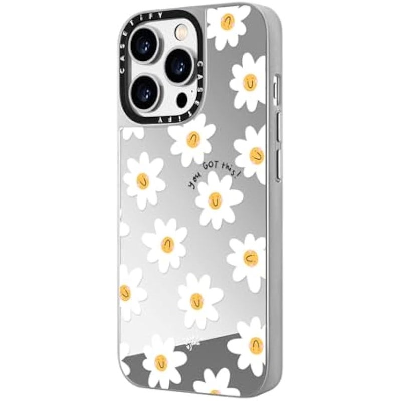 Casetify Mirror Case for iPhone 14 Pro Compatible with Magsafe - Daisies - Silver on Silver - Image 5