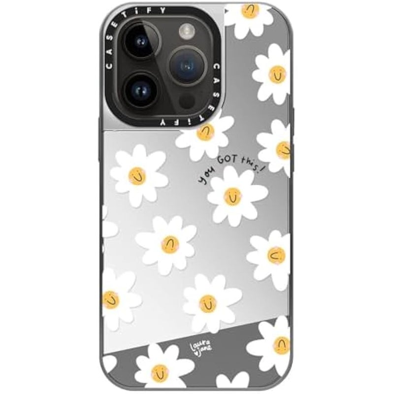 Casetify Mirror Case for iPhone 14 Pro Compatible with Magsafe - Daisies - Silver on Silver - Image 3