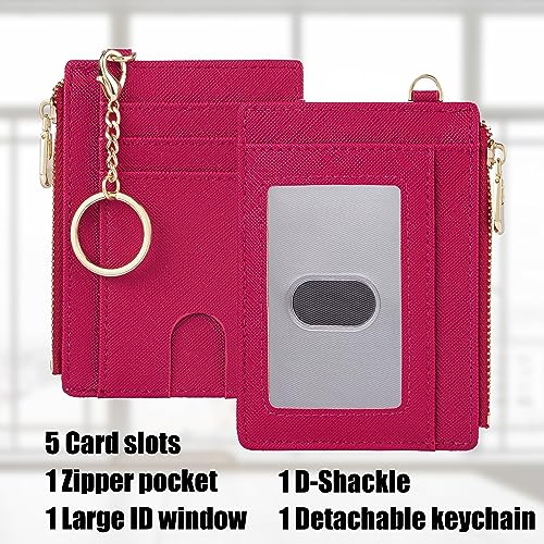 Suweibuke Slim Pocket Wallet, RFID Blocking Credit Card Holder Wallet with D-Shackle ID Window and Detachable keychain for Women (A-Burgundy Red) - Image 2