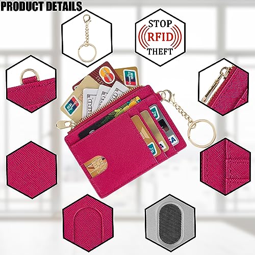 Suweibuke Slim Pocket Wallet, RFID Blocking Credit Card Holder Wallet with D-Shackle ID Window and Detachable keychain for Women (A-Burgundy Red) - Image 3
