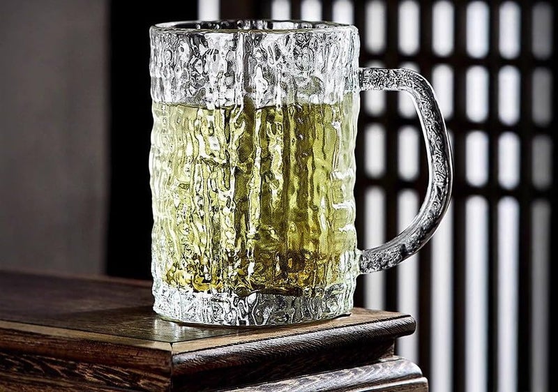 Generic Glass Beer Mug Set, Clear Textured Design, 300ml Capacity, Comfortable Grip Handle, 6 Pack, .hg - Image 1