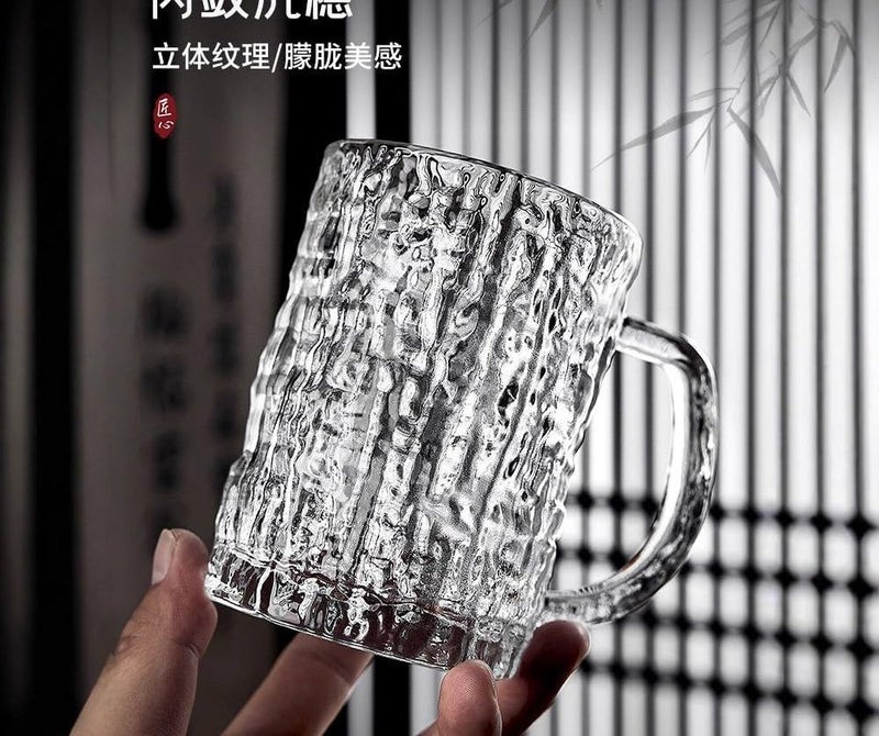 Generic Glass Beer Mug Set, Clear Textured Design, 300ml Capacity, Comfortable Grip Handle, 6 Pack, .hg - Image 2