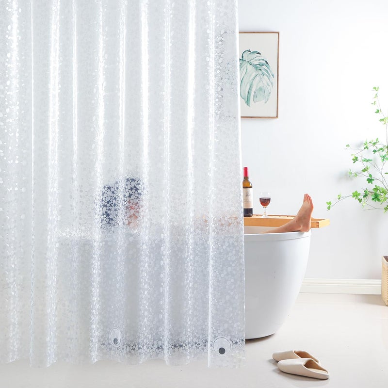 WellColor Shower Curtain Liner 75 Inches Long 3D EVA Translucent Heavy Duty Weighted Vinyl Shower Liner with 3 Strong Magnets for Bathroom Spa Hotel Pebble 72x75 Inch