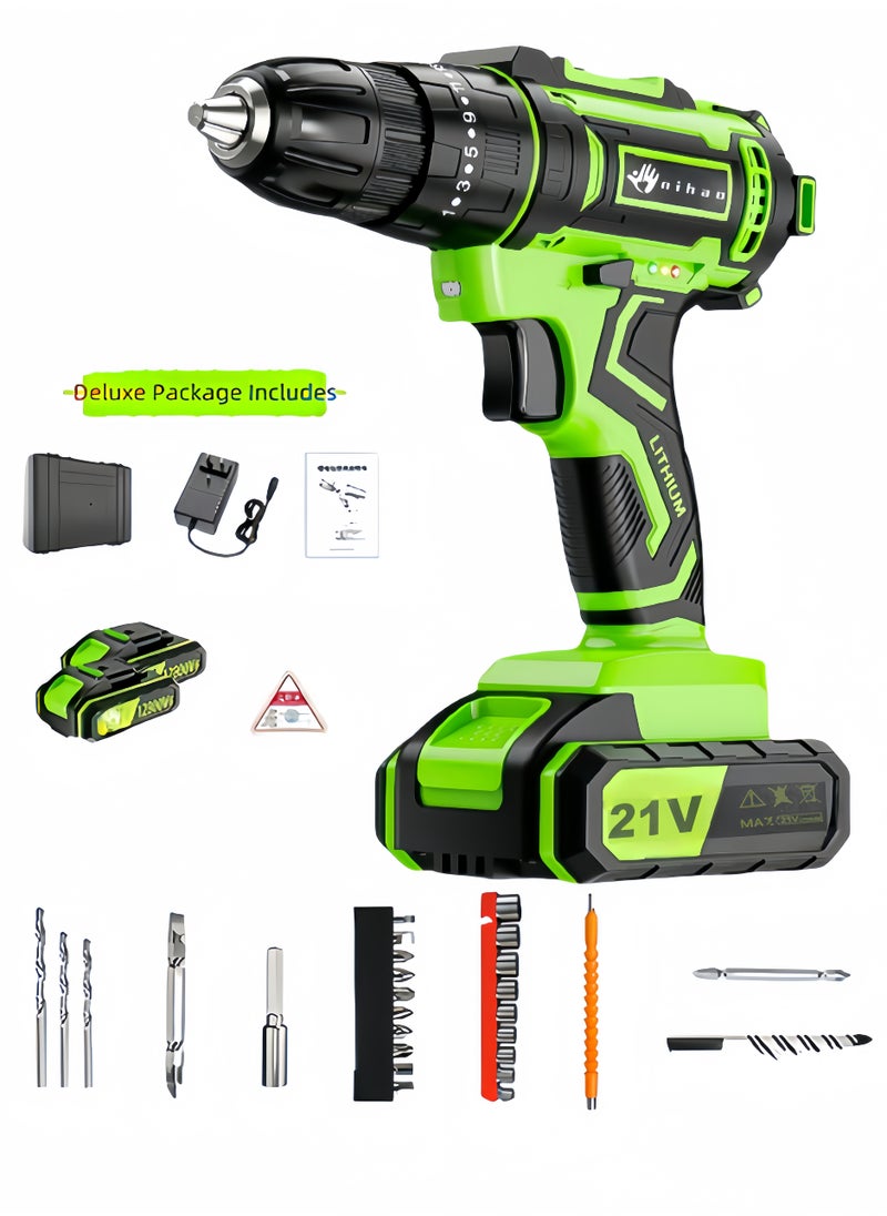 nihao - 80N Pure Copper Motor Power Drill, IPX5 Dustproof and Waterproof Electric Drill Set with LED, 2 *21V Lithium Battery Fast Charging, 25 Gears of Torque, High and Low 2 Speeds, 3 Mode Switch Freely - Image 1