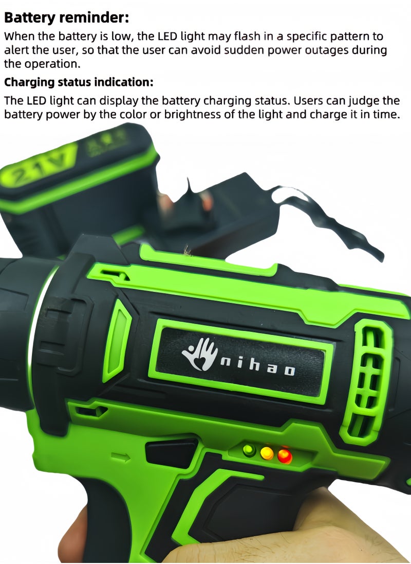 nihao - 80N Pure Copper Motor Power Drill, IPX5 Dustproof and Waterproof Electric Drill Set with LED, 2 *21V Lithium Battery Fast Charging, 25 Gears of Torque, High and Low 2 Speeds, 3 Mode Switch Freely - Image 1