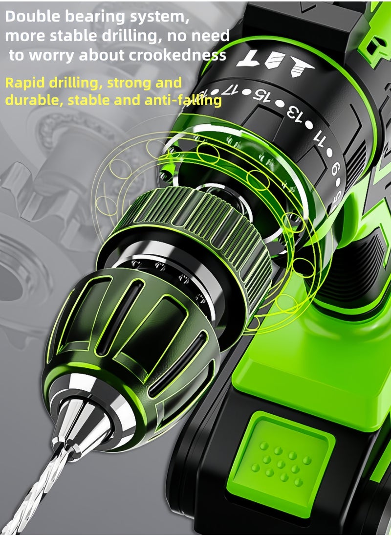 nihao - 80N Pure Copper Motor Power Drill, IPX5 Dustproof and Waterproof Electric Drill Set with LED, 2 *21V Lithium Battery Fast Charging, 25 Gears of Torque, High and Low 2 Speeds, 3 Mode Switch Freely - Image 1