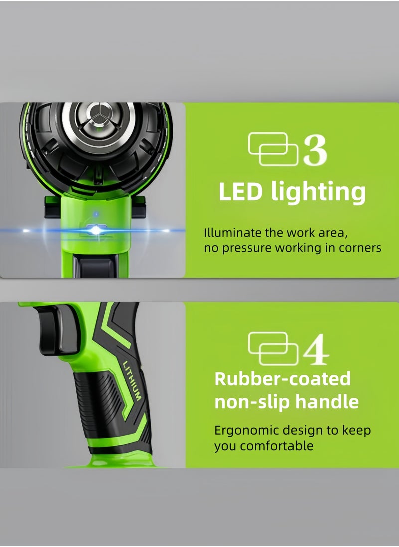 nihao - 80N Pure Copper Motor Power Drill, IPX5 Dustproof and Waterproof Electric Drill Set with LED, 2 *21V Lithium Battery Fast Charging, 25 Gears of Torque, High and Low 2 Speeds, 3 Mode Switch Freely - Image 1