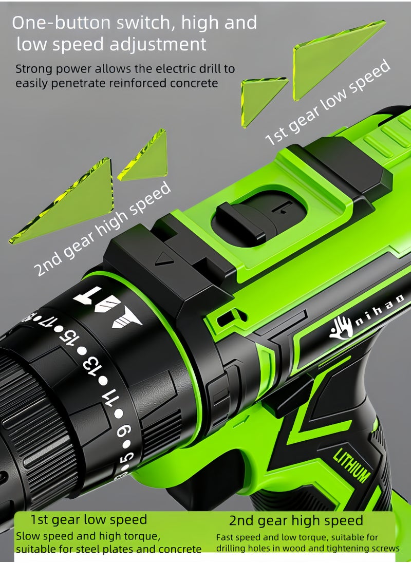 nihao - 80N Pure Copper Motor Power Drill, IPX5 Dustproof and Waterproof Electric Drill Set with LED, 2 *21V Lithium Battery Fast Charging, 25 Gears of Torque, High and Low 2 Speeds, 3 Mode Switch Freely - Image 1