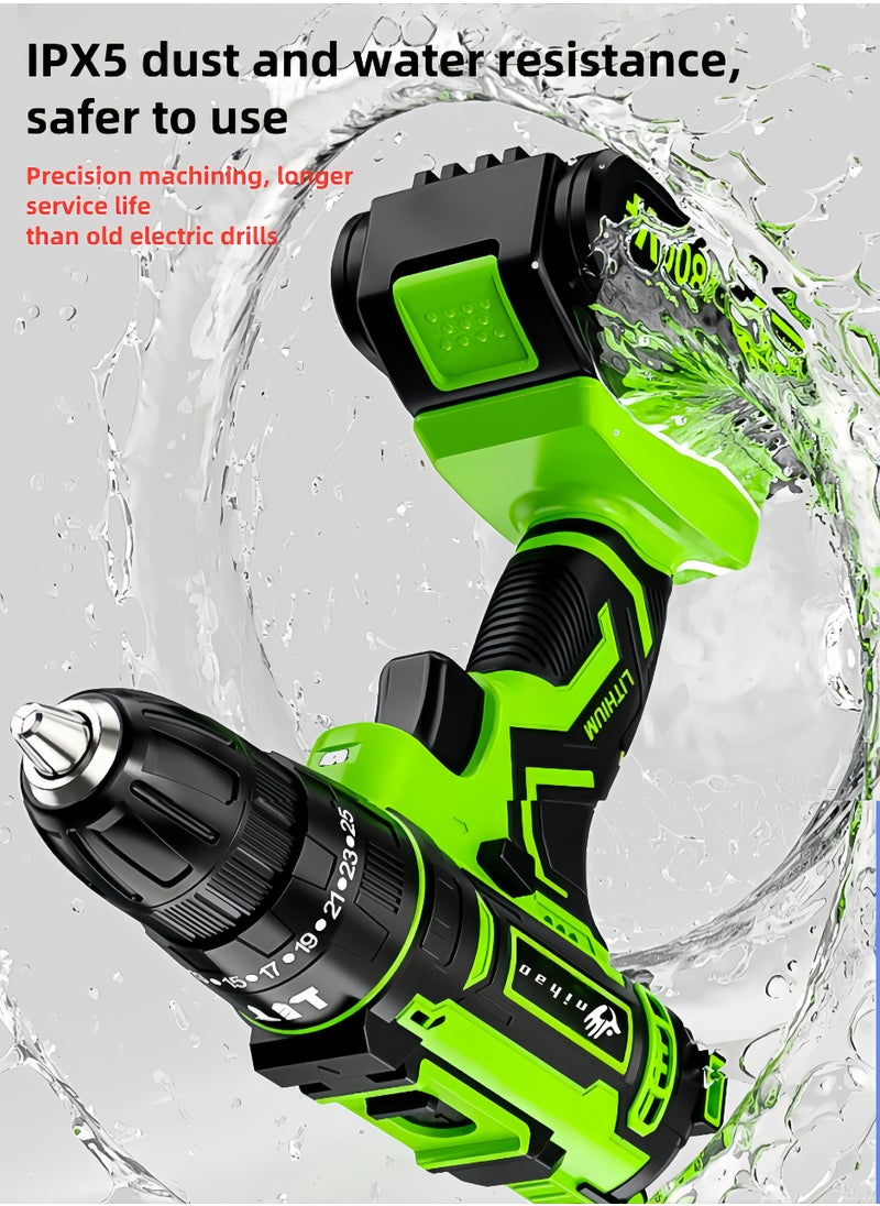nihao - 80N Pure Copper Motor Power Drill, IPX5 Dustproof and Waterproof Electric Drill Set with LED, 2 *21V Lithium Battery Fast Charging, 25 Gears of Torque, High and Low 2 Speeds, 3 Mode Switch Freely - Image 1