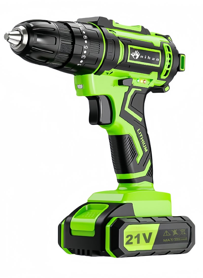 nihao - 80N Pure Copper Motor Power Drill, IPX5 Dustproof and Waterproof Electric Drill Set with LED, 2 *21V Lithium Battery Fast Charging, 25 Gears of Torque, High and Low 2 Speeds, 3 Mode Switch Freely - Image 1