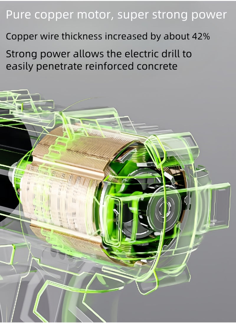 nihao - 80N Pure Copper Motor Power Drill, IPX5 Dustproof and Waterproof Electric Drill Set with LED, 2 *21V Lithium Battery Fast Charging, 25 Gears of Torque, High and Low 2 Speeds, 3 Mode Switch Freely - Image 1