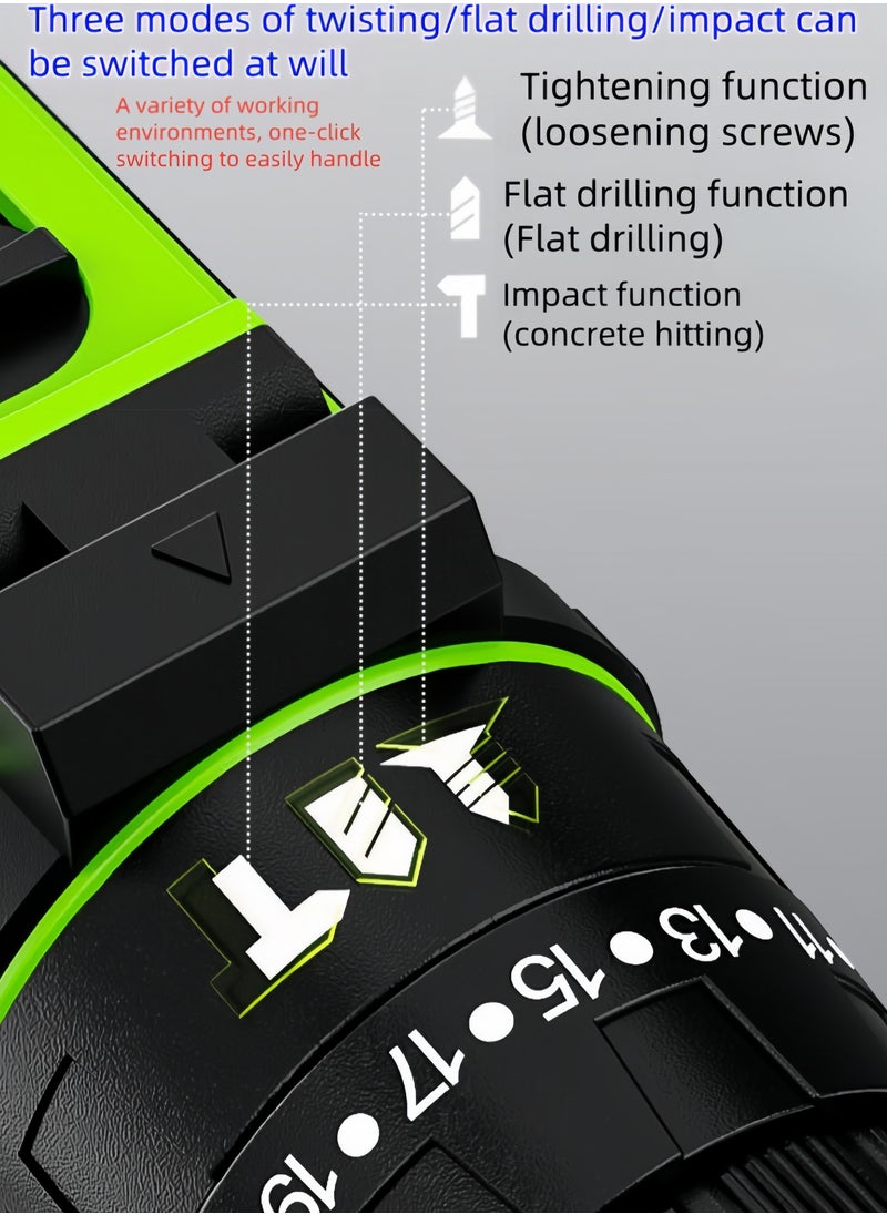 nihao - 80N Pure Copper Motor Power Drill, IPX5 Dustproof and Waterproof Electric Drill Set with LED, 2 *21V Lithium Battery Fast Charging, 25 Gears of Torque, High and Low 2 Speeds, 3 Mode Switch Freely - Image 1