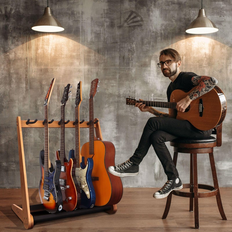 Nefelibata Multi-Purpose Guitar Stand 5 Stands Wooden Guitar Stand Floor Stand for Guitars and Cases, Electric Guitars, Acoustic Guitars, Bass Guitars, Cellos - German Ash-Log - Image 3