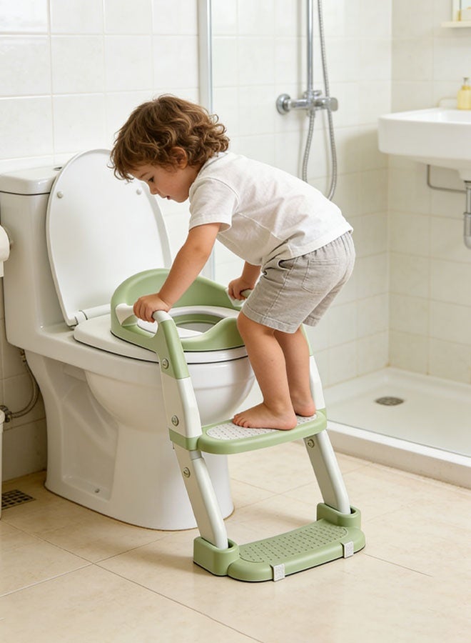 Solerconm 3 in 1 Potty Training Seat with Step Stool Ladder, Foldable Toddler Toilet Training Seat with Urinal, Splash Guard, Handles & Anti-Slip Pad for Boys & Girls, Green - Image 2