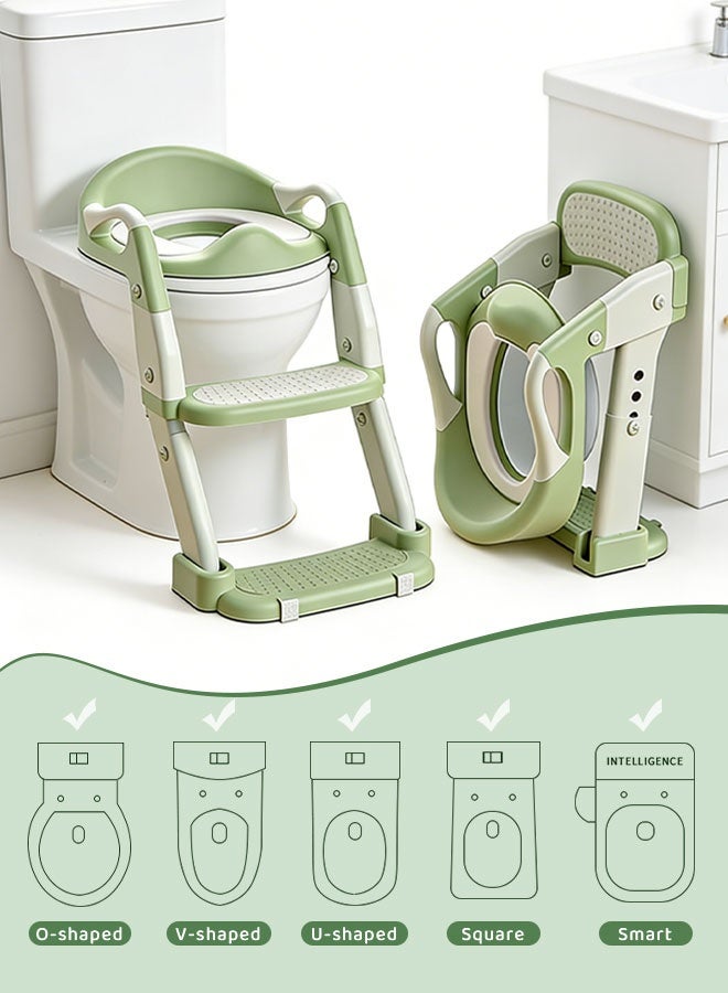 Solerconm 3 in 1 Potty Training Seat with Step Stool Ladder, Foldable Toddler Toilet Training Seat with Urinal, Splash Guard, Handles & Anti-Slip Pad for Boys & Girls, Green - Image 5