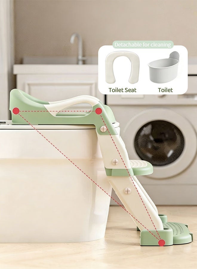 Solerconm 3 in 1 Potty Training Seat with Step Stool Ladder, Foldable Toddler Toilet Training Seat with Urinal, Splash Guard, Handles & Anti-Slip Pad for Boys & Girls, Green - Image 4