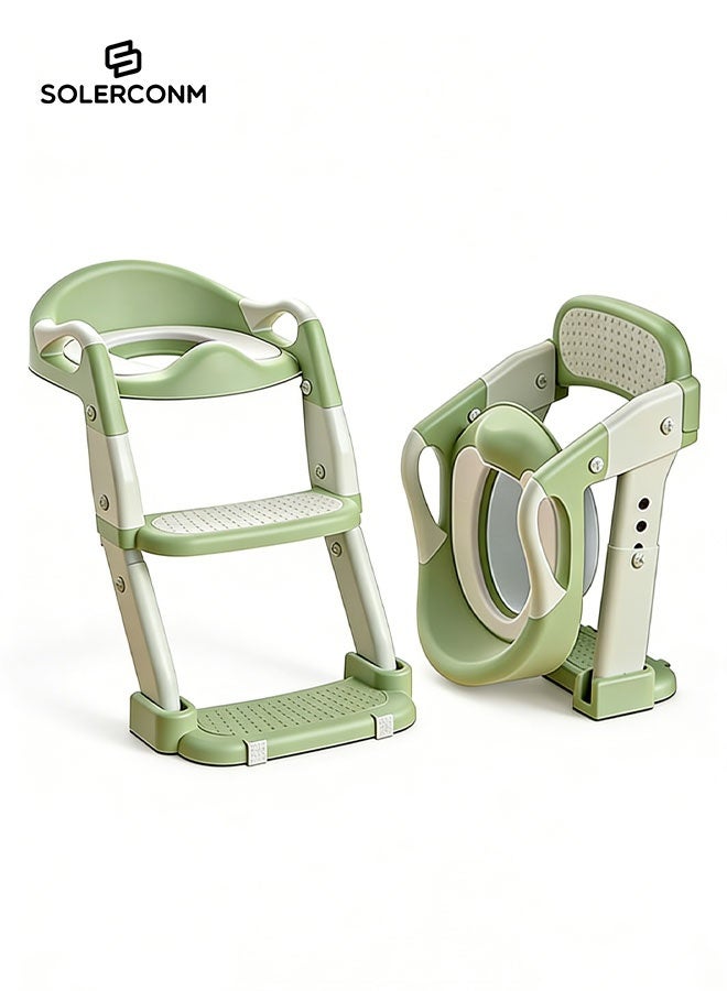 Solerconm 3 in 1 Potty Training Seat with Step Stool Ladder, Foldable Toddler Toilet Training Seat with Urinal, Splash Guard, Handles & Anti-Slip Pad for Boys & Girls, Green - Image 1