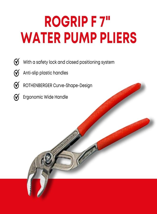 Rothenberger Rogrip Water Pump Pliers, 7" F - Safety Lock, Ergonomic Grip - Double Hardened Jaws, Wide Handle - Durable and Precise - 10213 - Image 2