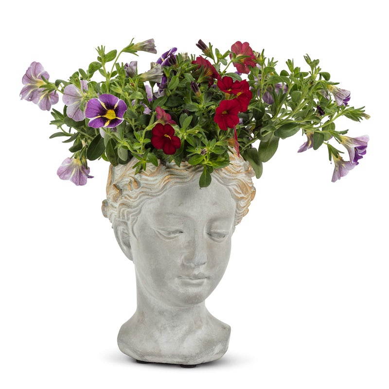 Abbott Collection Aphrodite Head Planter - Small Indoor And Outdoor Planter Pots - Whimsical Woman Statue Head Planter For Flowers And Succulents (6.5 Inch  Grey/Gold) - Image 2