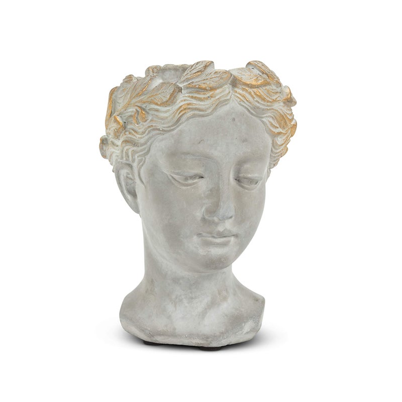 Abbott Collection Aphrodite Head Planter - Small Indoor And Outdoor Planter Pots - Whimsical Woman Statue Head Planter For Flowers And Succulents (6.5 Inch  Grey/Gold) - Image 1