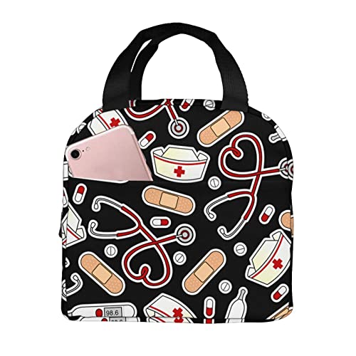 ZBDSKLEX Nurse Theme Lunch Bag for Women Insulated Tote Bag Reusable Cooler Lunch Box for Work Picnic Travel, One Size - Image 1