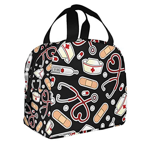 ZBDSKLEX Nurse Theme Lunch Bag for Women Insulated Tote Bag Reusable Cooler Lunch Box for Work Picnic Travel, One Size - Image 2