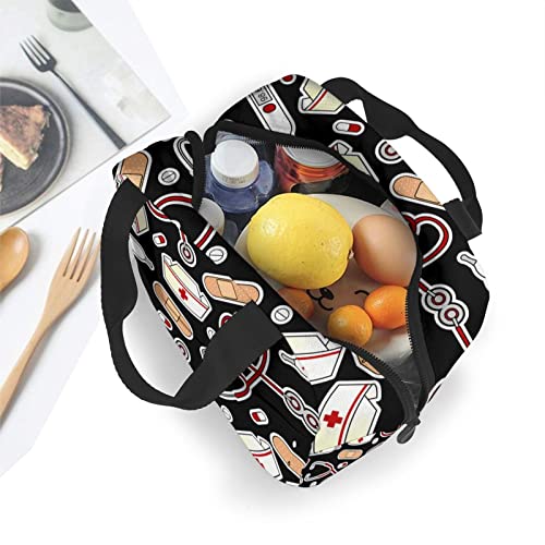 ZBDSKLEX Nurse Theme Lunch Bag for Women Insulated Tote Bag Reusable Cooler Lunch Box for Work Picnic Travel, One Size - Image 4