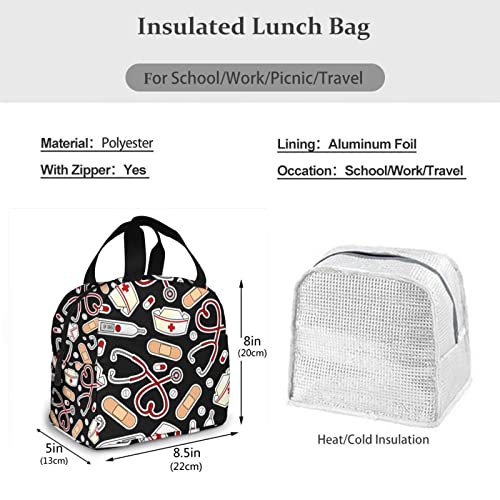 ZBDSKLEX Nurse Theme Lunch Bag for Women Insulated Tote Bag Reusable Cooler Lunch Box for Work Picnic Travel, One Size - Image 5