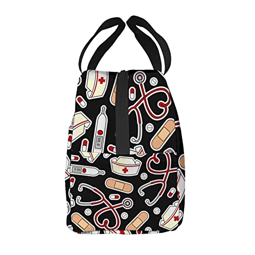 ZBDSKLEX Nurse Theme Lunch Bag for Women Insulated Tote Bag Reusable Cooler Lunch Box for Work Picnic Travel, One Size - Image 3
