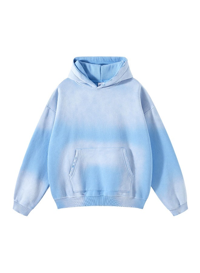 NIBEMINENT Autumn and Winter Washing Spray Dyeing Baggy Hoodies Distressed Hip Hop Gradient Men's and Women's  Hooded Sweatshirts - Image 1