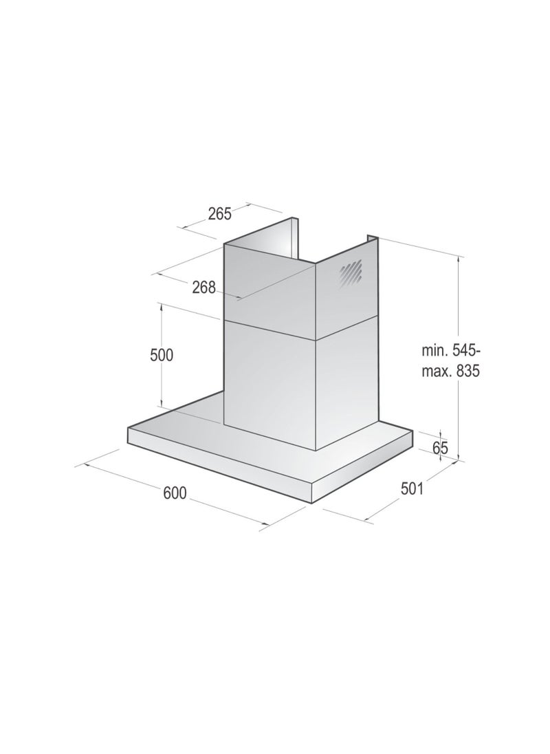 Gronje T- shape Hood 60 CM 115 Watt Air extraction 298 m³/h 3 speed level stainless steel Mechanical control Silver PWHT628EX  - Image 3