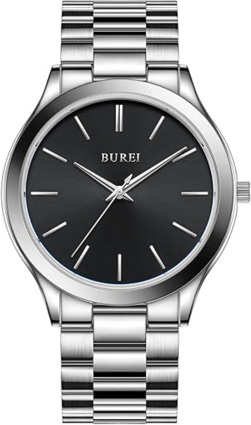 BUREI Men's Watch, Fashion Analog Quartz, Dress Business Stainless Steel Waterproof，Watch for Men (Silver+Black) - Image 1