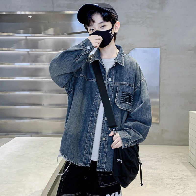 Boys' Denim Shirt Jacket Middle-Big Boys Spring Fashionable Jacket - Image 4
