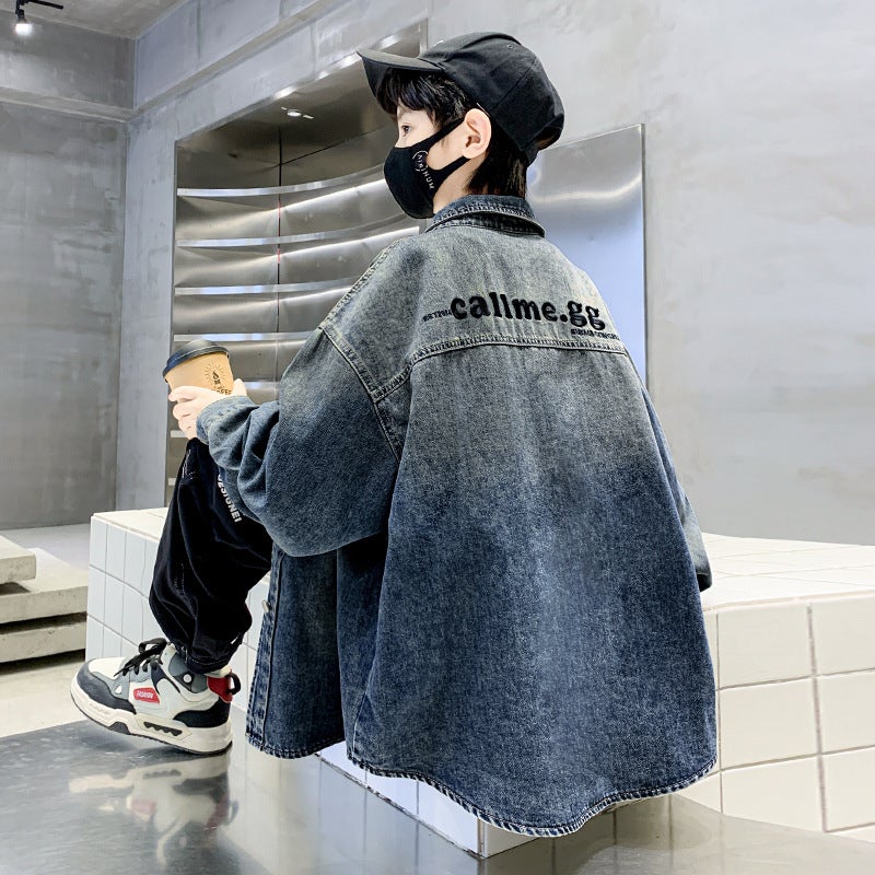 Boys' Denim Shirt Jacket Middle-Big Boys Spring Fashionable Jacket - Image 2