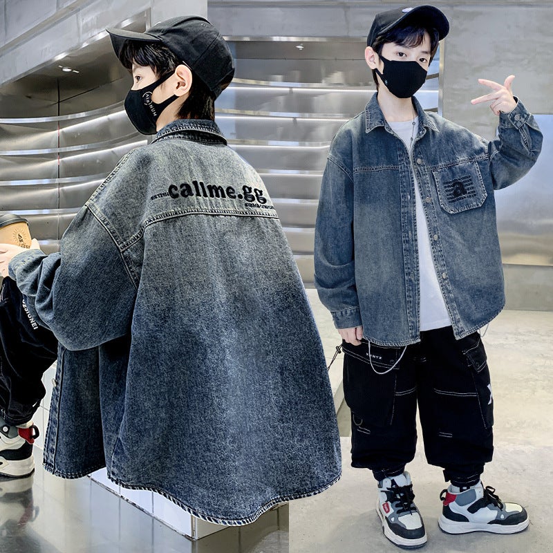 Boys' Denim Shirt Jacket Middle-Big Boys Spring Fashionable Jacket - Image 1