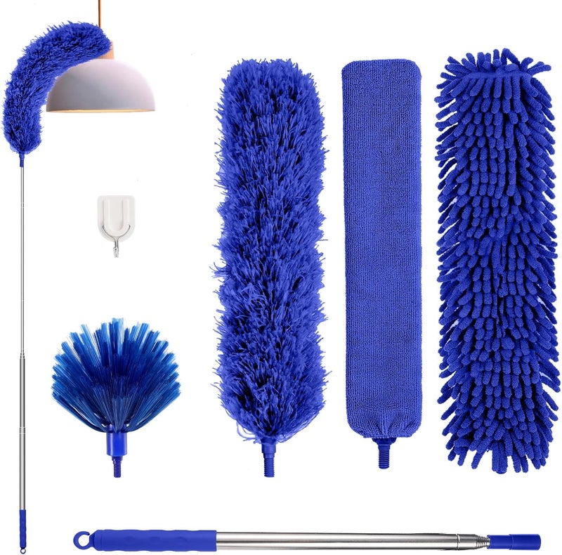 wlich 7-Piece Telescopic Washable Duster Long Extendable up to 213 cm Spider Web Remover with Hook Microfibre Dust Mop for High Ceilings Cobwebs - Image 1