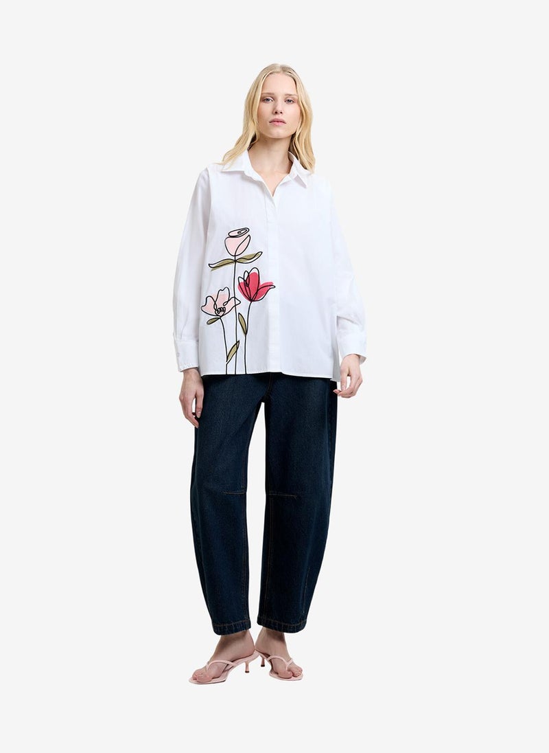 French Connection Women's Linen White Multi Cambria Cotton Flower Shirt - Image 2
