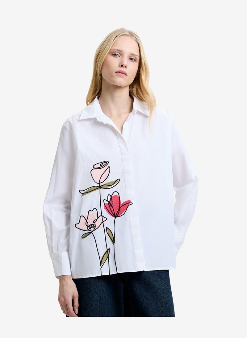 French Connection Women's Linen White Multi Cambria Cotton Flower Shirt - Image 1