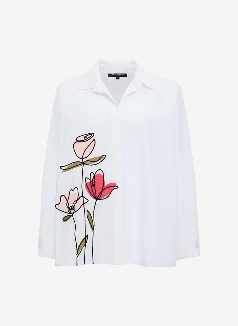 French Connection Women's Linen White Multi Cambria Cotton Flower Shirt - Image 5