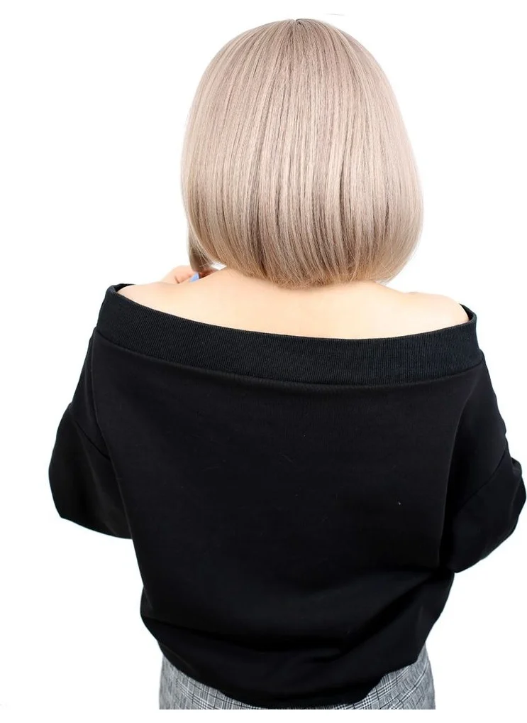 Lisinya Straight Short Fiber Synthetic Wig Ash Baby Blonde Without Bangs