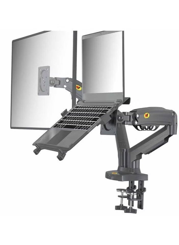 NB F160-FP Dual Arm Gas Spring Mount for Monitor & Laptop || Adjustable Full Motion Desk Mount for 17-27 Inch Monitor & 10-17 Inch Laptop – Tilt, Swivel, Rotate || Ergonomic Space-Saving Setup | VESA Compatible Stand for Home & Office Use  - Image 1