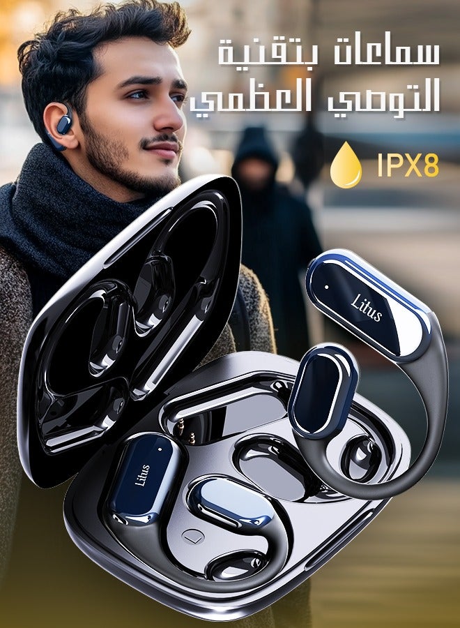 سماعة بلوتوث بتقنية التوصيل العظمي Litus، مريحة للغاية وخفيفة الوزن، سماعات بلوتوث بتصميم Open-Ear مع 72 ساعة من وقت التشغيل، سماعة بلوتوث لاسلكية BT5.4، مقاومة للماء IPX8، صوت HiFi، مكالمات واضحة، مثالية للموسيقى والتمارين الرياضية والمكالمات. - Image 1