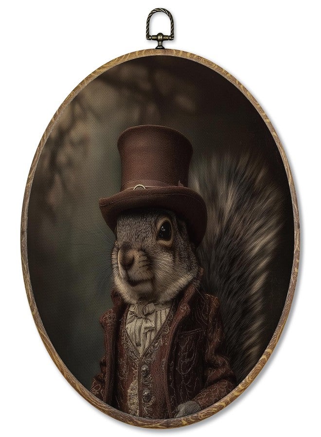FUGWN Vintage Squirrel Round Wall Art Decor Framed, Dark Moody Academia Squirrel Canvas Artwork Prints, Retro Rustic Wild Animal Wall Hanging Decorations for Home Living Room Bedroom, 10x10 Inch - Image 1