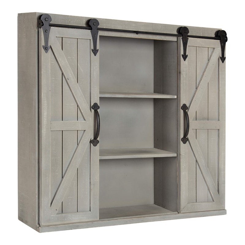 Kate and Laurel Kate and Laurel Cates Decorative Wood Wall Storage Cabinet with Two Sliding Barn Doors Rustic Gray 