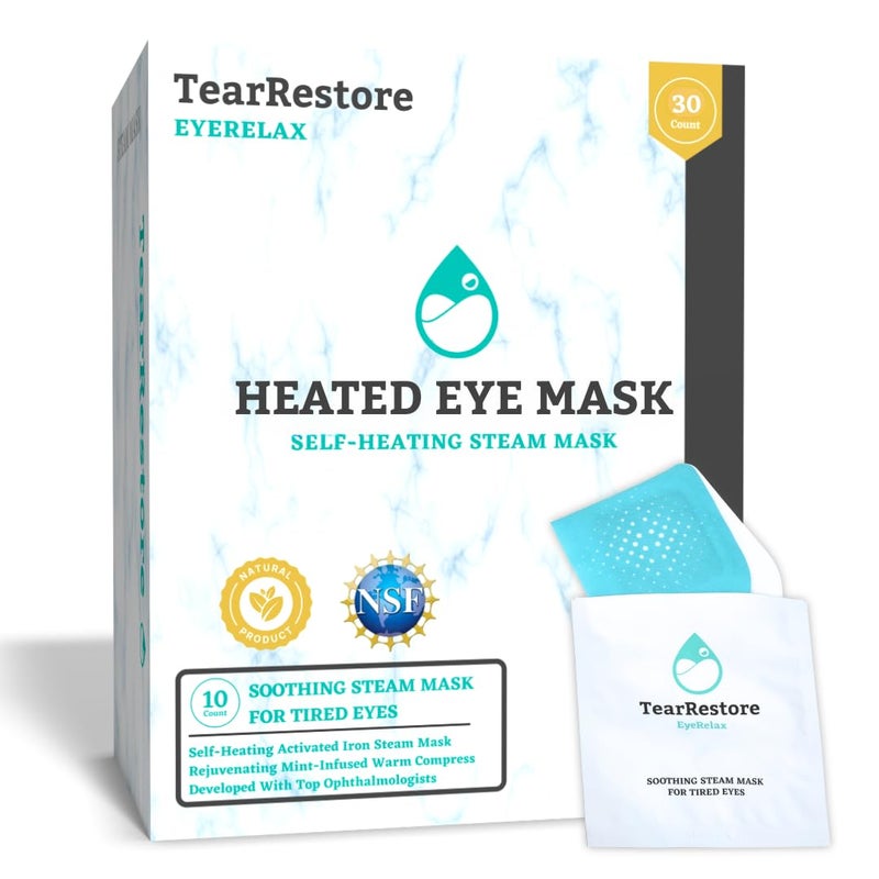 TearRestore EyeRelax Heated Eye Mask for Dry Eye & Stye Relief, Self-Heating Warm Compress with Moist Heat, Mint-Infused Steam Mask for Dry Eyes, Blepharitis Relief & Overnight Comfort (30 Count) - Image 1