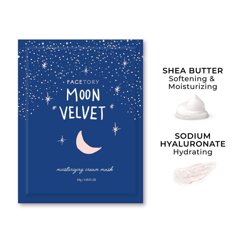 FACETORY K Beauty Face Mask Skin Care - MOON VELVET MOISTURIZING Sheet Mask with Sodium Hyaluronate & Shea Butter Cream | Moisturizing Cream Mask (5 Pack) - Image 3
