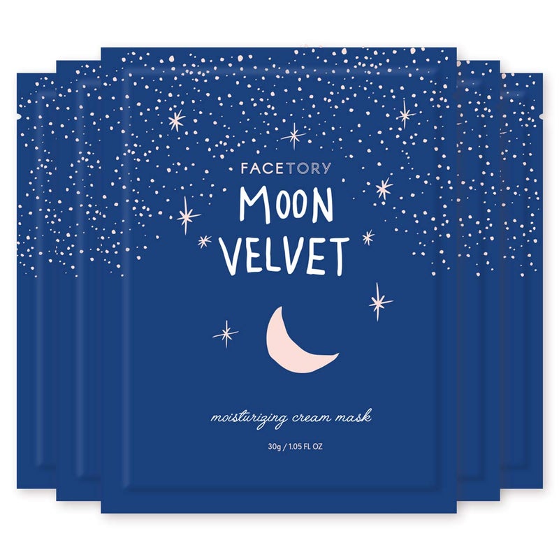 FACETORY K Beauty Face Mask Skin Care - MOON VELVET MOISTURIZING Sheet Mask with Sodium Hyaluronate & Shea Butter Cream | Moisturizing Cream Mask (5 Pack) - Image 1