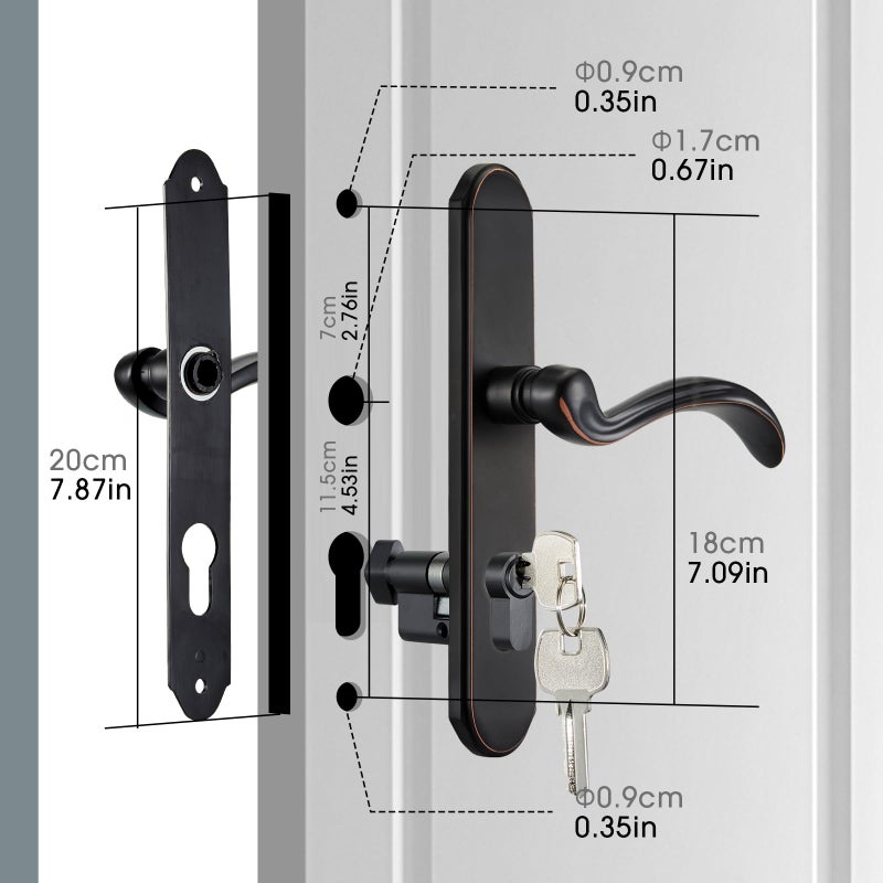 Hausun Storm Door Handle Set Replacement Kit With 2 Point Mortise Lock And Key Security Door Keyed Lever Handle Fits For Pella Or Larson Storm Door (Oil Rubbed Bronze) - Image 4